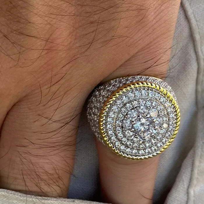Rings Bling Cartel Admin Mens Big CZ Iced Flower Cluster Gold Finish Ring 20MM