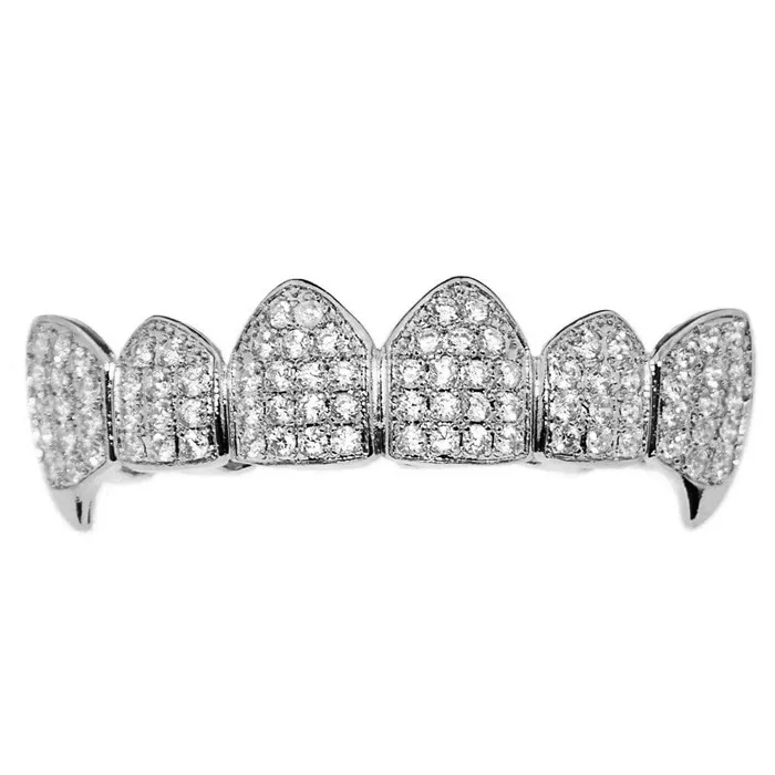 Rings Bling Cartel Admin Silver Tone CZ Top Teeth Vampire Fang Grillz