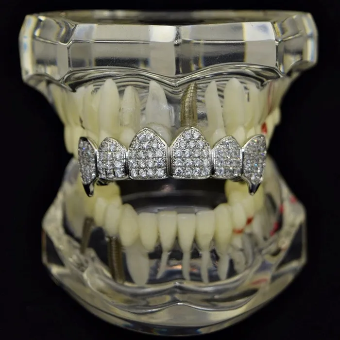 Rings Bling Cartel Admin Silver Tone CZ Top Teeth Vampire Fang Grillz