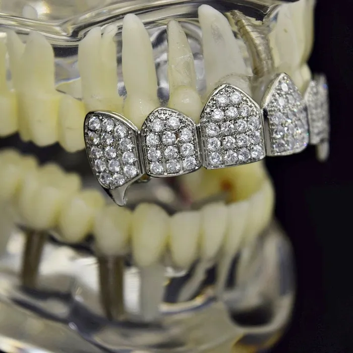 Rings Bling Cartel Admin Silver Tone CZ Top Teeth Vampire Fang Grillz