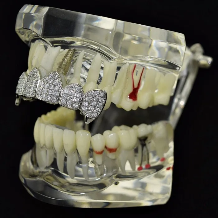 Rings Bling Cartel Admin Silver Tone CZ Top Teeth Vampire Fang Grillz