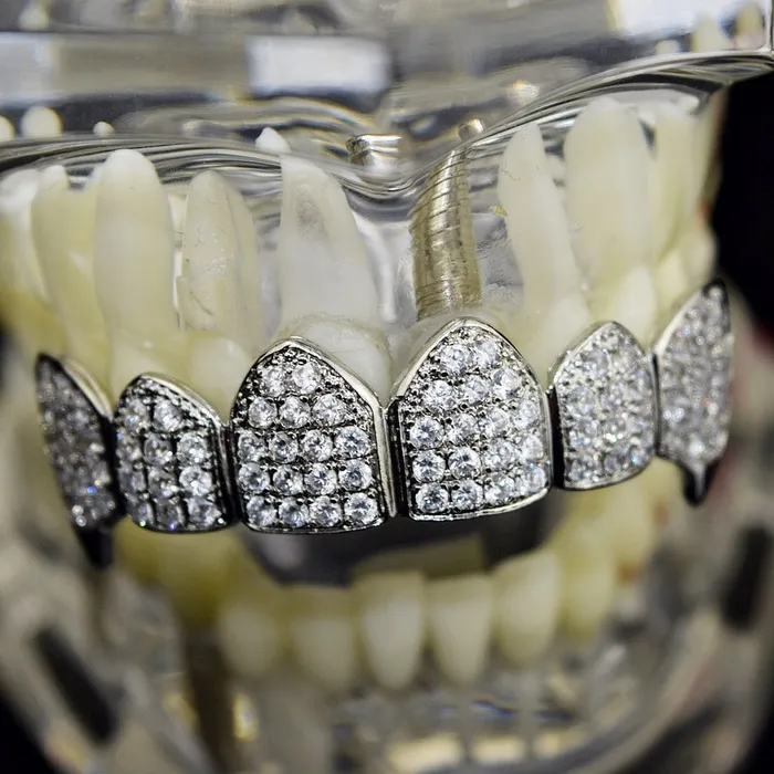 Rings Bling Cartel Admin Silver Tone CZ Top Teeth Vampire Fang Grillz