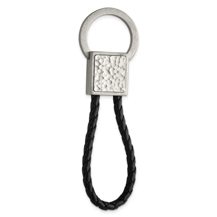 Rings Chisel Stainless Steel Brushed and Hammered Black Leather Key Ring
