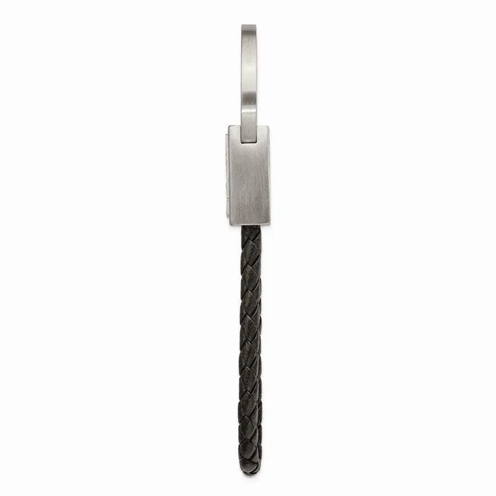 Rings Chisel Stainless Steel Brushed and Hammered Black Leather Key Ring Rings Chisel Stainless Steel Brushed and Hammered Black Leather Key Ring