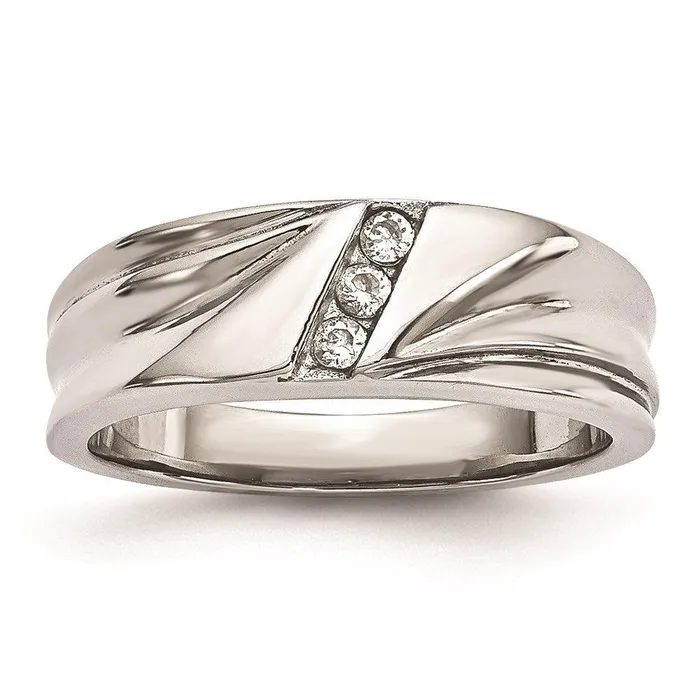 Rings Chisel Stainless Steel Polished with CZ Ring Rings Chisel Stainless Steel Polished with CZ Ring