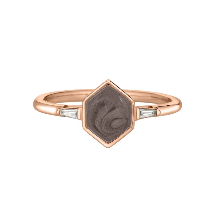 Rings closebymejewelry Baguette Diamond Band Cremation Ring in 14K Rose Gold with Hexagonal Setting