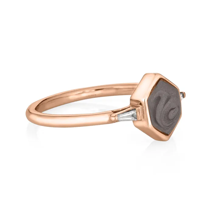 Rings closebymejewelry Baguette Diamond Band Cremation Ring in 14K Rose Gold with Hexagonal Setting