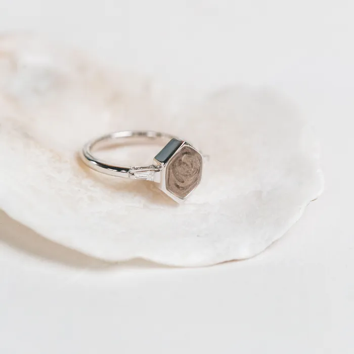 Rings closebymejewelry Baguette Diamond Band Cremation Ring in 14K Rose Gold with Hexagonal Setting