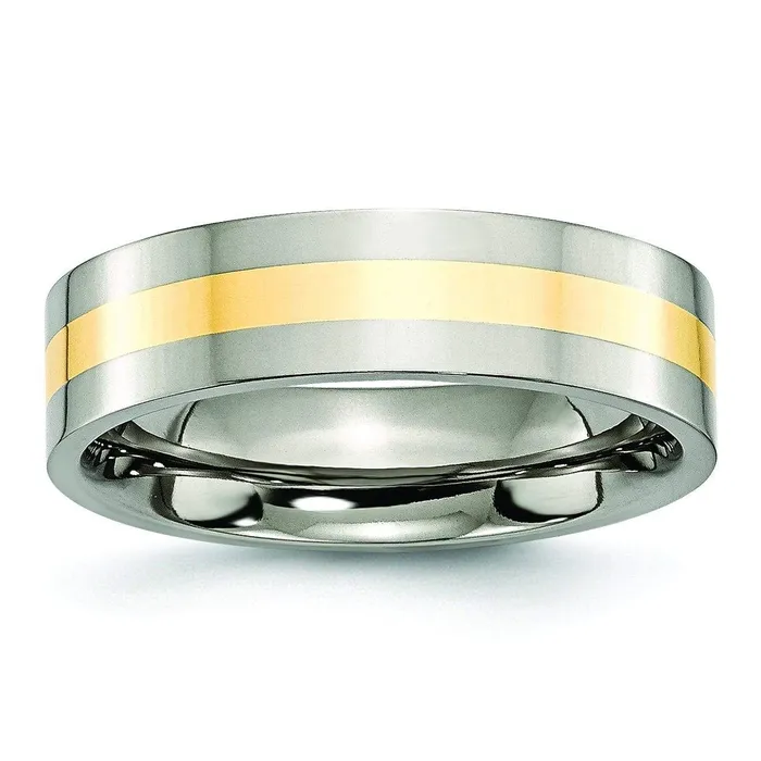 Rings deBebians 14kt Yellow Gold Inlay Titanium Ring Polished Finish in 6mm