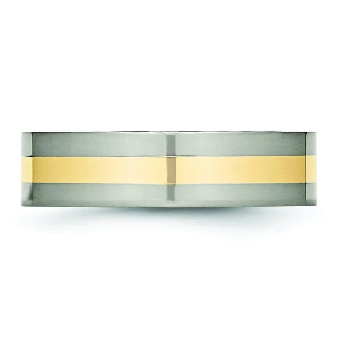 Rings deBebians 14kt Yellow Gold Inlay Titanium Ring Polished Finish in 6mm