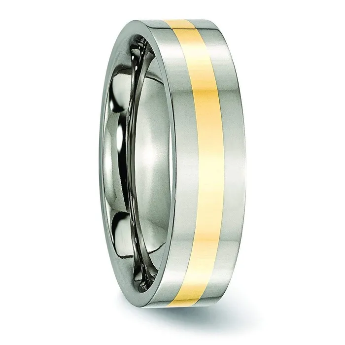 Rings deBebians 14kt Yellow Gold Inlay Titanium Ring Polished Finish in 6mm