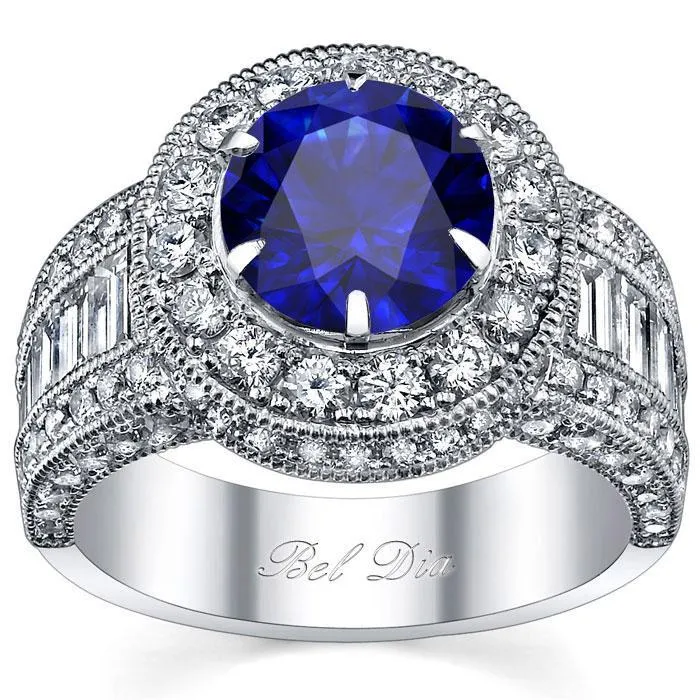 Rings deBebians Blue Sapphire Round Halo Engagement Ring