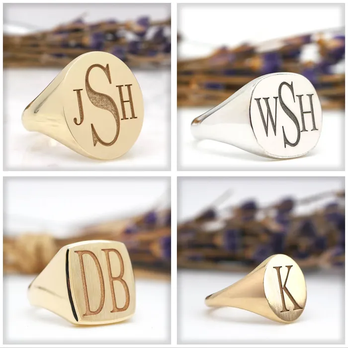 Rings deBebians Mens Square Signet Ring Small Laser Engraved Roman Monogram