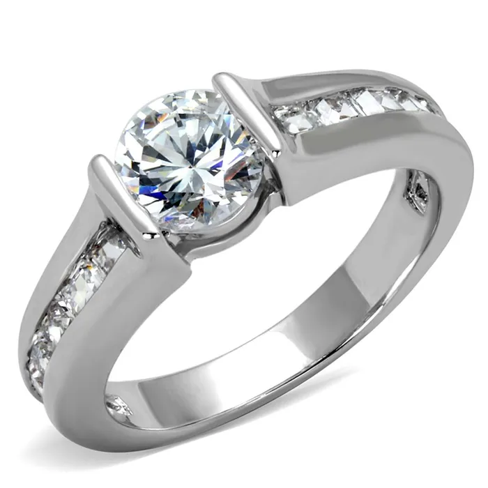 Rings LO3744 Rhodium Brass Ring with AAA Grade CZ in Clear Alamode