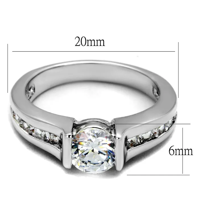 Rings LO3744 Rhodium Brass Ring with AAA Grade CZ in Clear Alamode