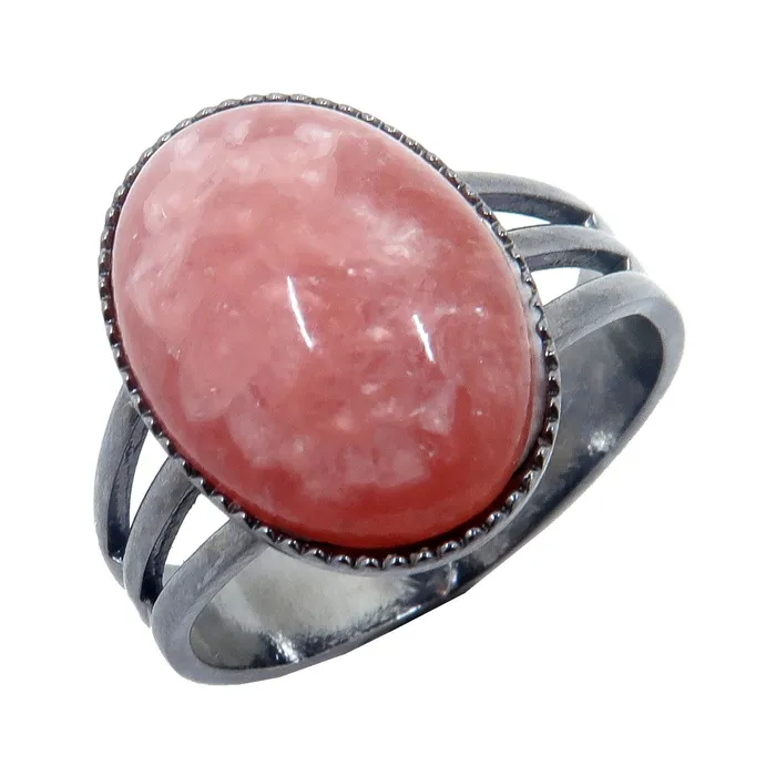 Rings Satin Crystals Rhodochrosite Ring Lovely Gunmetal Adjustable