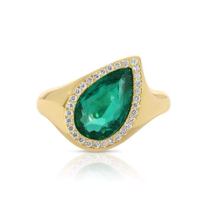 Rings SIDEWAYS COLOMBIAN PEAR EMERALD AND PAVE DIAMOND RING anitako