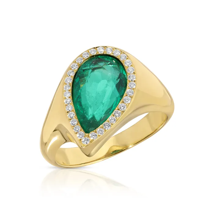 Rings SIDEWAYS COLOMBIAN PEAR EMERALD AND PAVE DIAMOND RING anitako