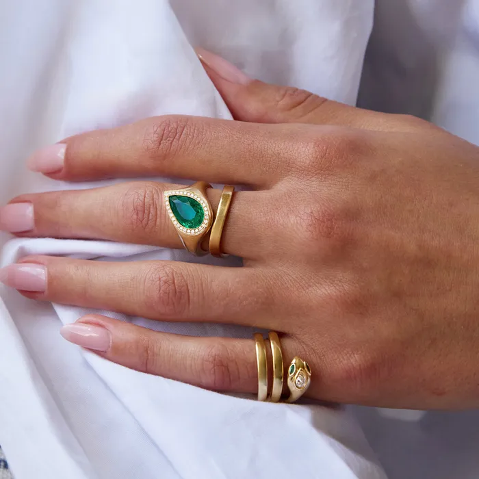 Rings SIDEWAYS COLOMBIAN PEAR EMERALD AND PAVE DIAMOND RING anitako