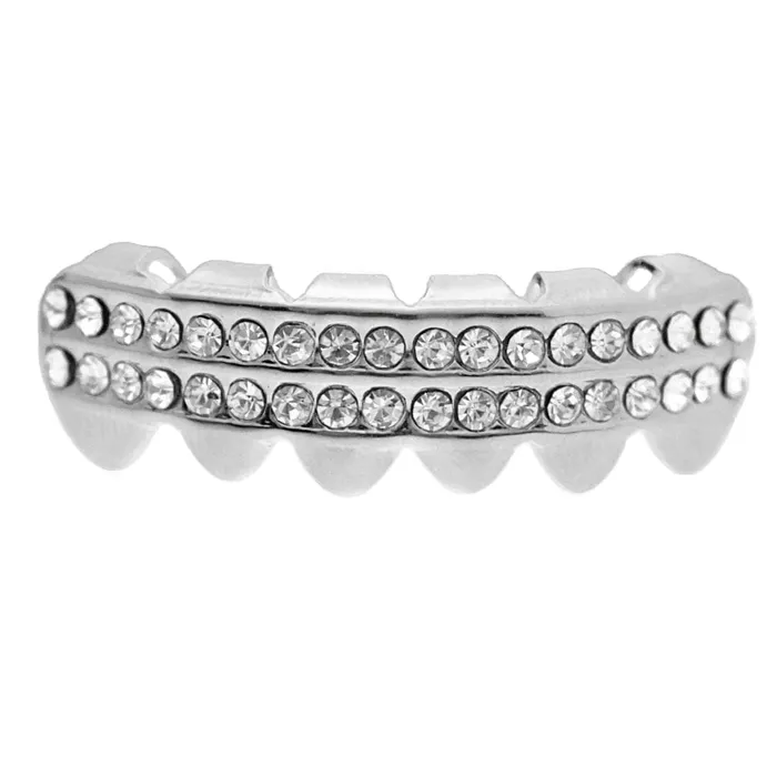 Rings Silver Tone TwoRow Iced Bottom Teeth Grillz Bling Cartel Admin