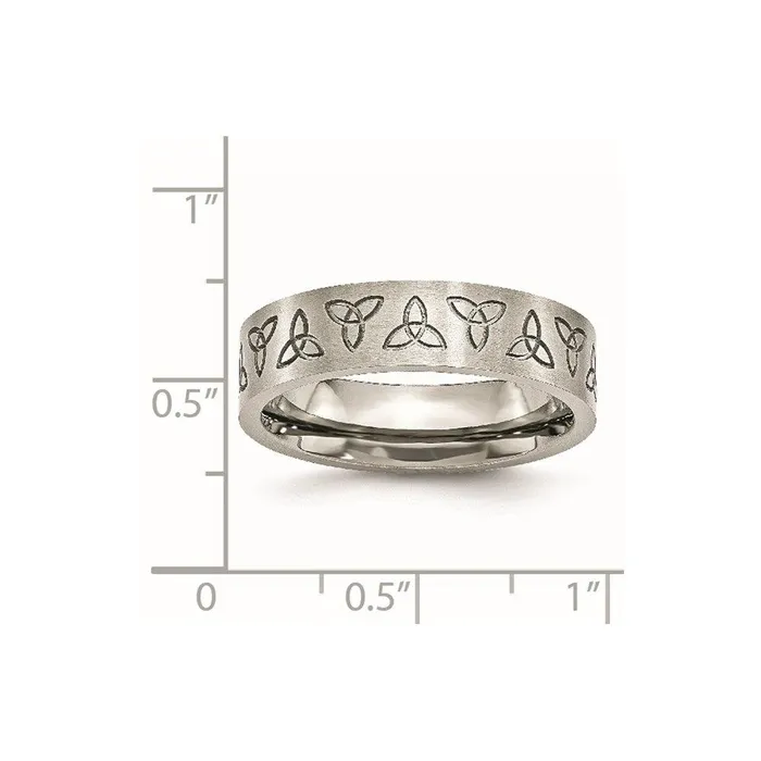 Rings Stainless Steel Engraved Trinity Symbol Brushed 6mm Band Chisel Rings Stainless Steel Engraved Trinity Symbol Brushed 6mm Band Chisel