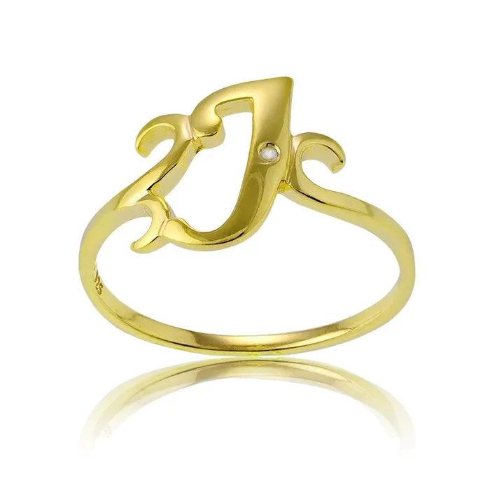 Rings Sterling Silver 1 Micron GP Single CZ J Ring W9480 Classic