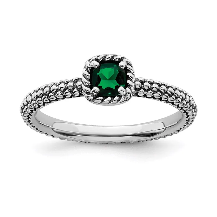 Rings Sterling Silver Stackable Expressions Polished CrEmerald Ring QSK626 Stackable Expressions Rings Sterling Silver Stackable Expressions Polished CrEmerald Ring QSK626 Stackable Expressions