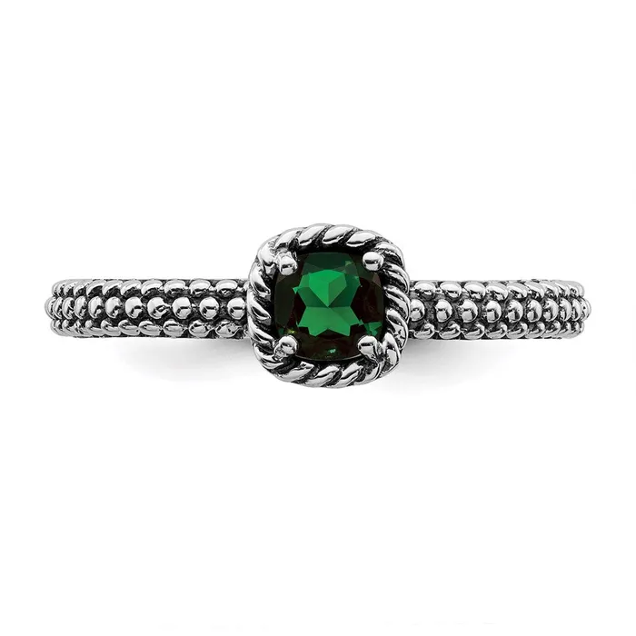 Rings Sterling Silver Stackable Expressions Polished CrEmerald Ring QSK626 Stackable Expressions Rings Sterling Silver Stackable Expressions Polished CrEmerald Ring QSK626 Stackable Expressions