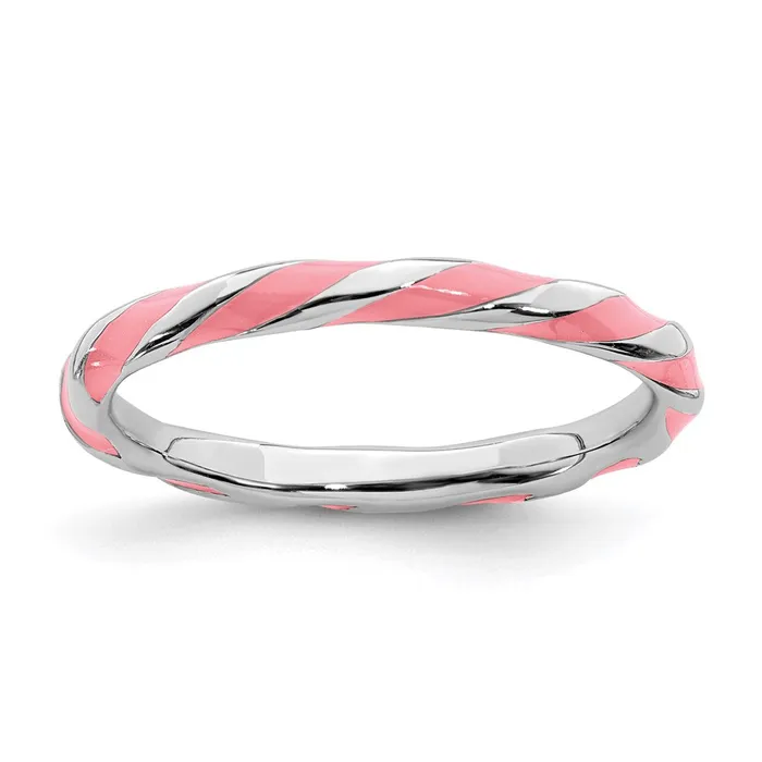 Rings Sterling Silver Stackable Expressions Twisted Pink Enameled Ring QSK555 Stackable Expressions Rings Sterling Silver Stackable Expressions Twisted Pink Enameled Ring QSK555 Stackable Expressions