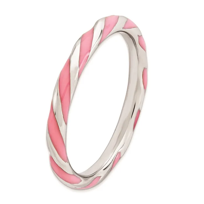 Rings Sterling Silver Stackable Expressions Twisted Pink Enameled Ring QSK555 Stackable Expressions Rings Sterling Silver Stackable Expressions Twisted Pink Enameled Ring QSK555 Stackable Expressions