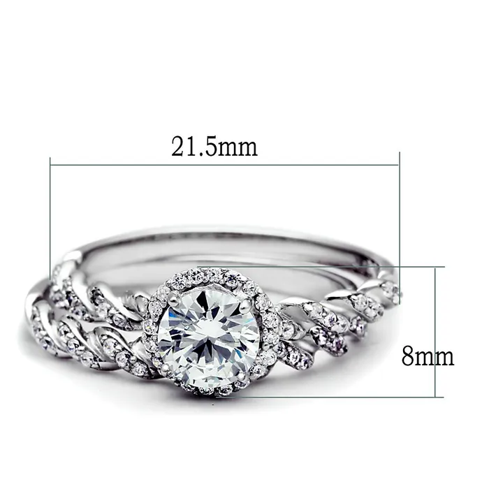 Rings TS046 Rhodium 925 Sterling Silver Ring with AAA Grade CZ in Clear Alamode