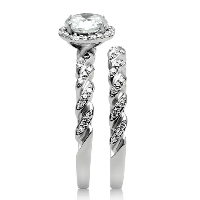 Rings TS046 Rhodium 925 Sterling Silver Ring with AAA Grade CZ in Clear Alamode