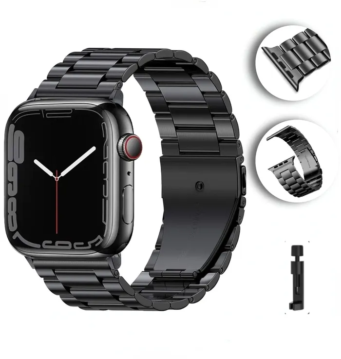 Rings VVS Jewelry BlackSilver Metal Apple Watch Band with Folding Buckle