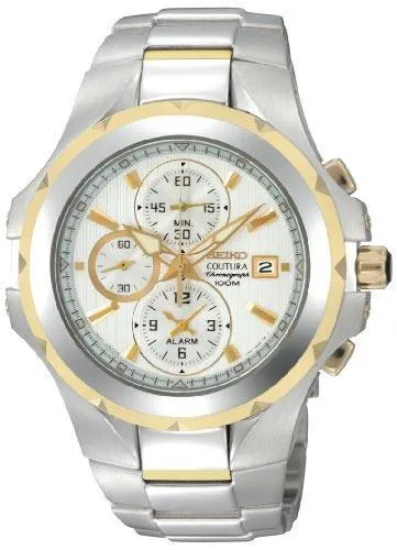Seiko SNAD54 Mens Coutura Two Tone White Dial Alarm Watch Seiko Rings