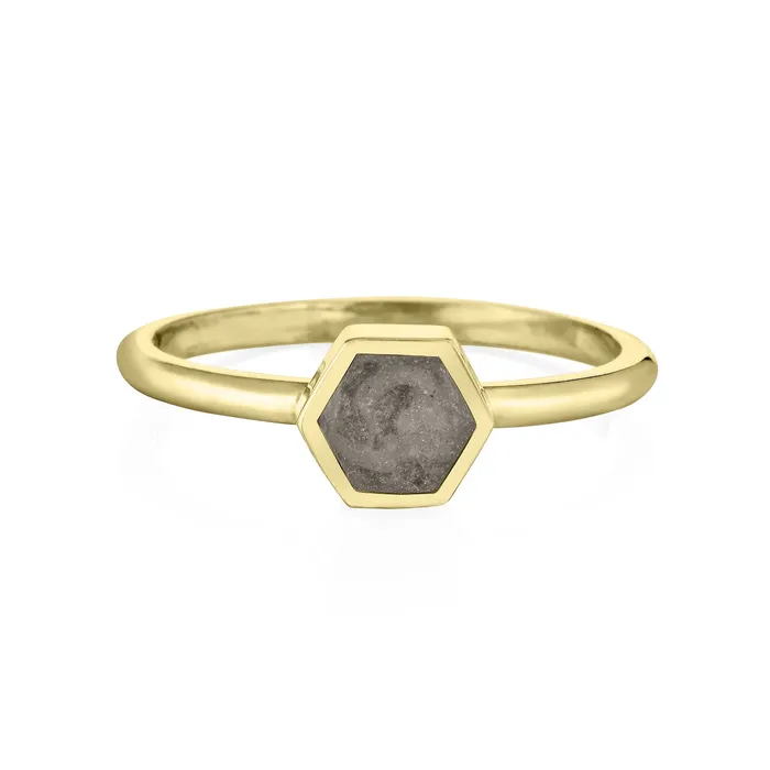 Small Hexagon Stacking Cremation Ring in 14K Yellow Gold closebymejewelry Rings