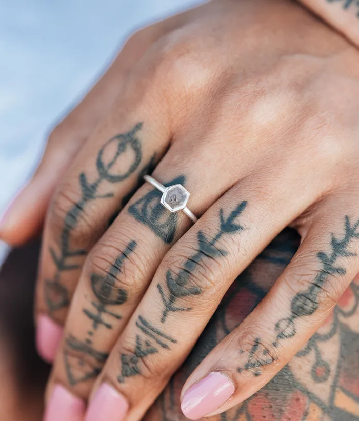 Small Hexagon Stacking Cremation Ring in 14K Yellow Gold closebymejewelry Rings
