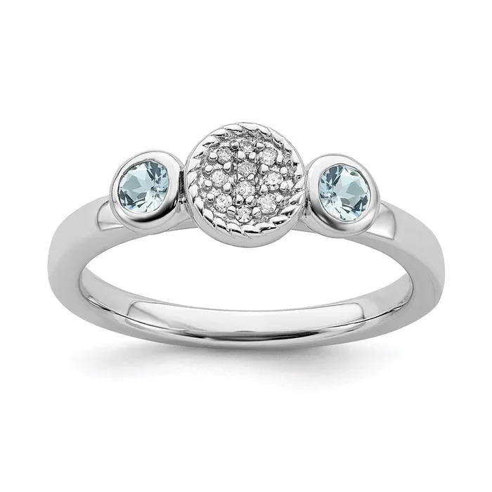 Stackable Expressions Rings Sterling Silver Stackable Expressions Dbl Round Aquamarine Dia Ring QSK522 Stackable Expressions Rings Sterling Silver Stackable Expressions Dbl Round Aquamarine Dia Ring QSK522