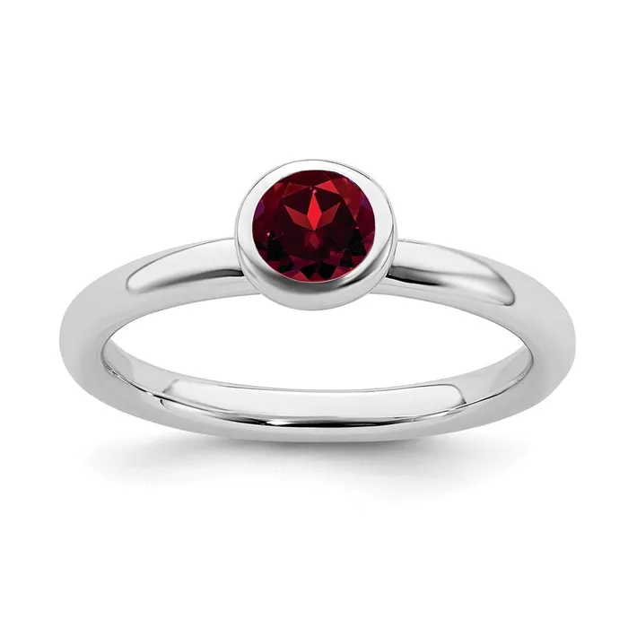 Stackable Expressions Rings Sterling Silver Stackable Expressions Low 5mm Round Garnet Ring QSK508