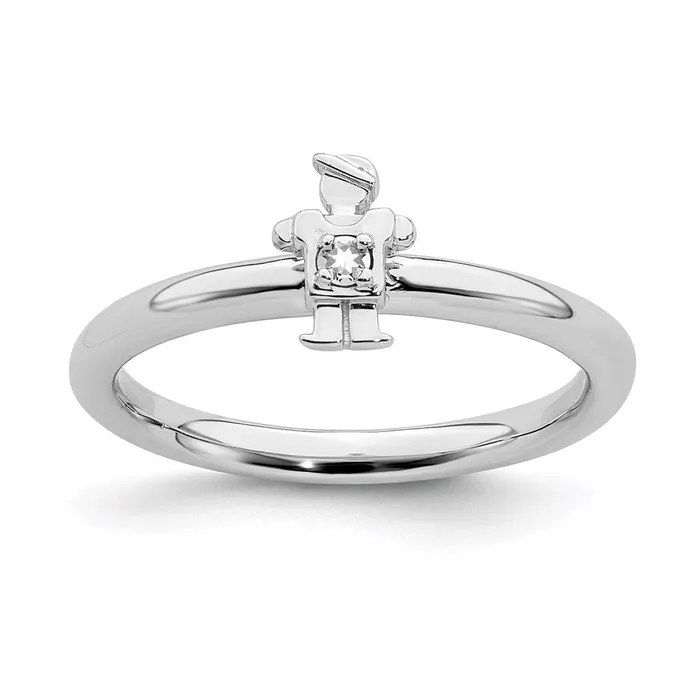 Stackable Expressions Sterling Silver Stackable Expressions Rhodium White Topaz Boy Ring QSK1914 Rings Stackable Expressions Sterling Silver Stackable Expressions Rhodium White Topaz Boy Ring QSK1914 Rings