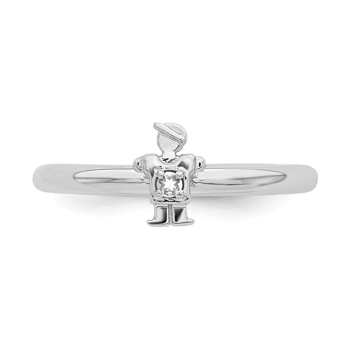 Stackable Expressions Sterling Silver Stackable Expressions Rhodium White Topaz Boy Ring QSK1914 Rings Stackable Expressions Sterling Silver Stackable Expressions Rhodium White Topaz Boy Ring QSK1914 Rings