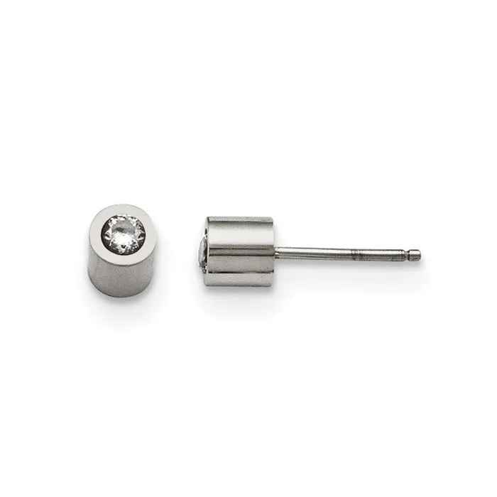 Stainless Steel CZ Polished Post Earrings Chisel Earrings