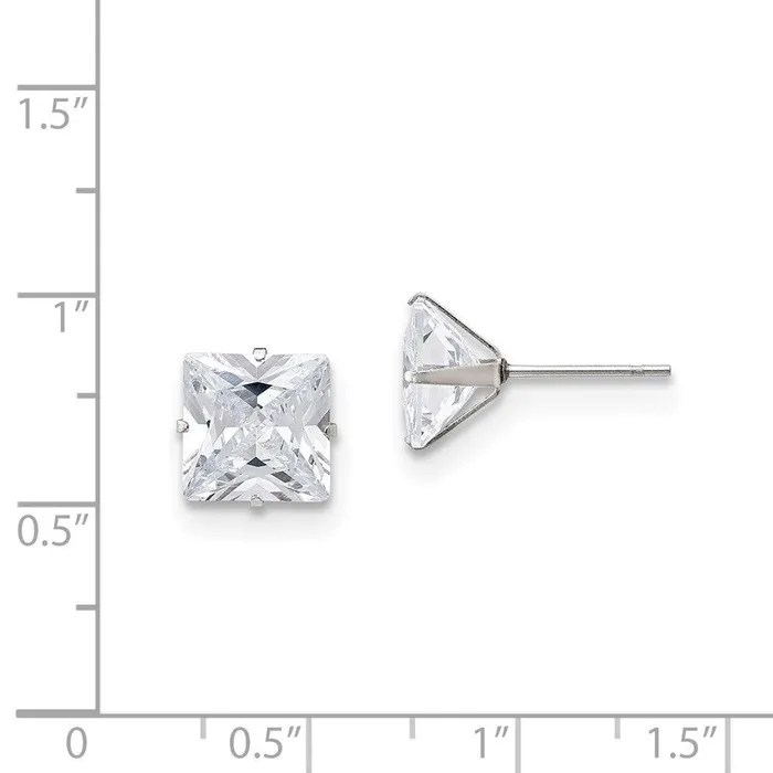 Stainless Steel Polished 9mm Square CZ Stud Post Earrings Chisel Earrings Stainless Steel Polished 9mm Square CZ Stud Post Earrings Chisel Earrings