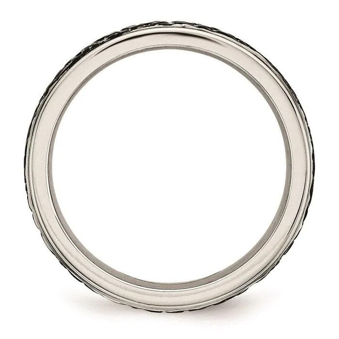 Stainless Steel Polished and Textured Black Ipplated Band Chisel Rings Stainless Steel Polished and Textured Black Ipplated Band Chisel Rings