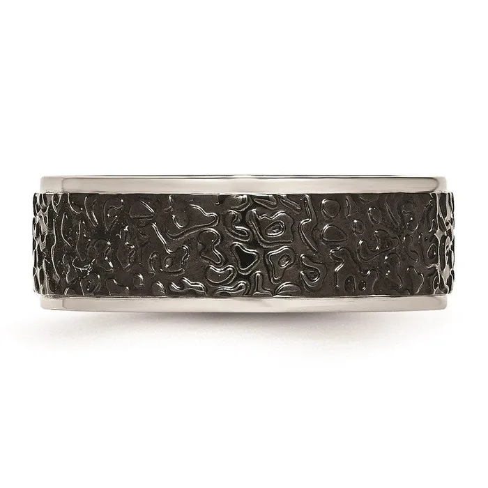Stainless Steel Polished and Textured Black Ipplated Band Chisel Rings Stainless Steel Polished and Textured Black Ipplated Band Chisel Rings