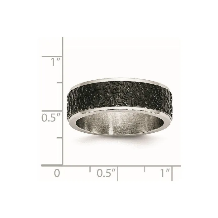 Stainless Steel Polished and Textured Black Ipplated Band Chisel Rings Stainless Steel Polished and Textured Black Ipplated Band Chisel Rings