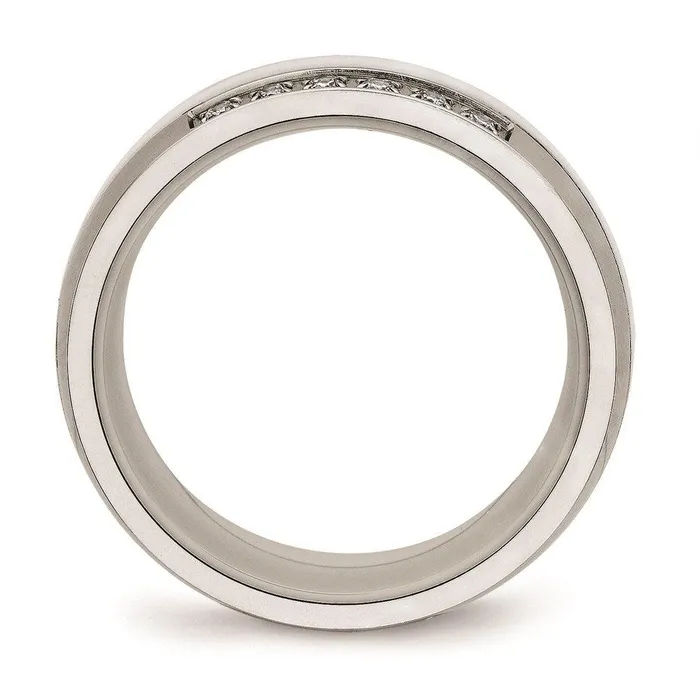 Stainless Steel Polished White Ceramic CZ Ring Chisel Rings Stainless Steel Polished White Ceramic CZ Ring Chisel Rings