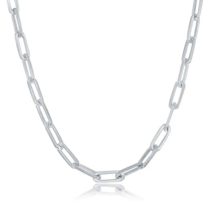 Sterling Silver 32mm Paper Clip Chain Rhodium Plated Classic Rings