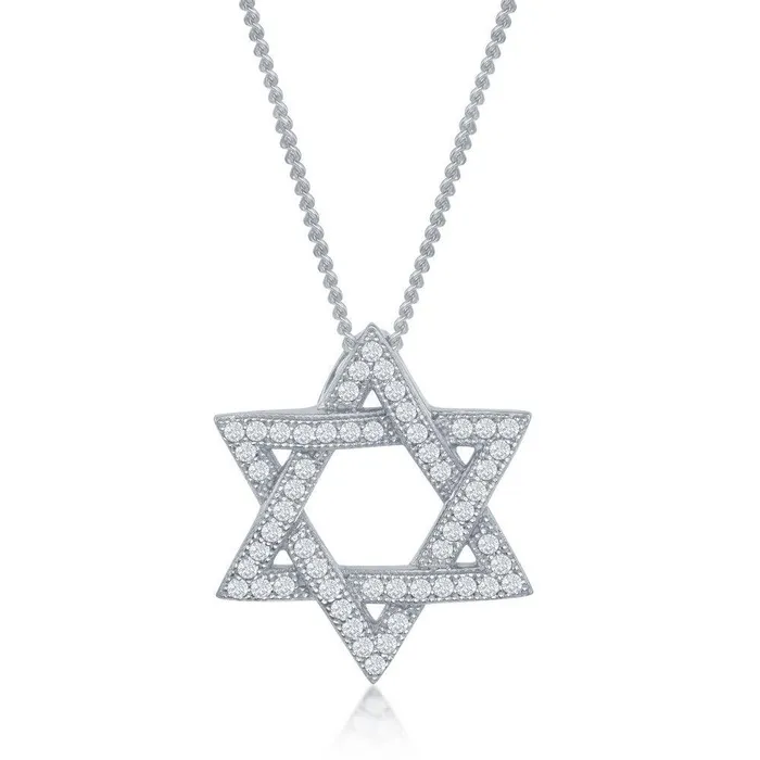 Sterling Silver 48 Stones Micro Pave Star Pendant Classic Necklaces