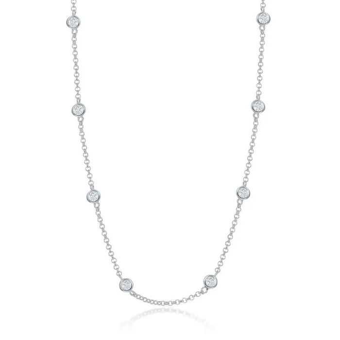 Sterling Silver Linked Round CZ Necklace Classic Necklaces