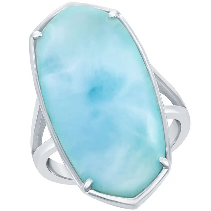 Sterling Silver Long Hexagon Larimar Ring Size 9 Classic Rings